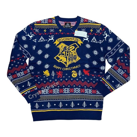 Harry Potter Men's M Hogwarts Happy Christmas Ugly Holiday Sweater Wizard World - Picture 12 of 12